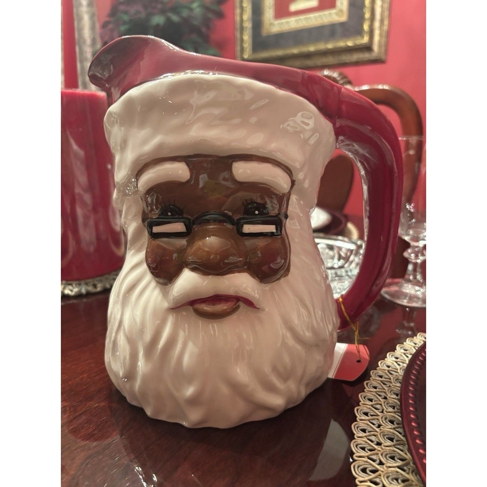 Ceramic Santa Christmas Pitcher Red White Glossy Decorative Novelty